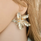 Large Asymmetric Flower Stud Earrings gold