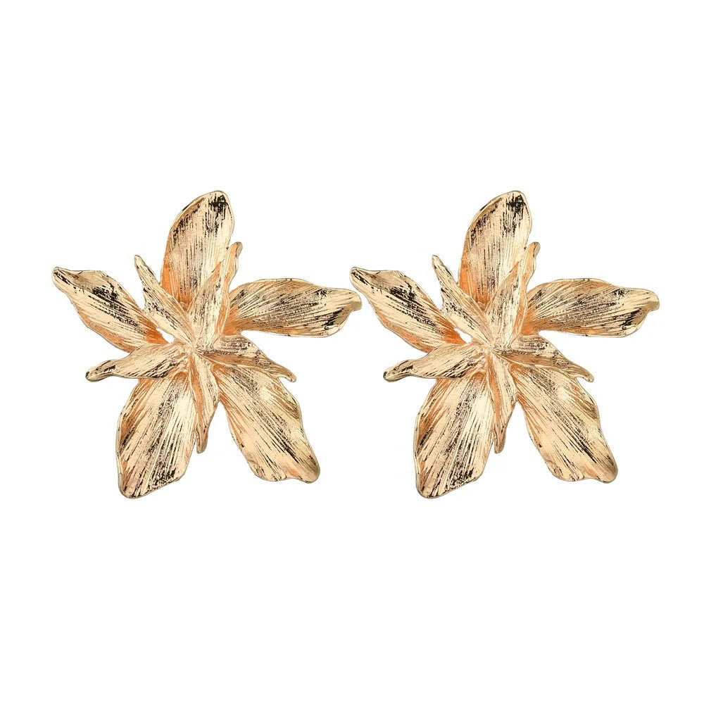 Large Asymmetric Flower Stud Earrings gold