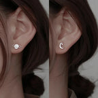 Moon and Sphere Stud Earrings in Silver Zircon