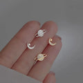 Moon and Sphere Stud Earrings in Gold Zircon