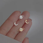 Moon and Sphere Stud Earrings in Gold Zircon