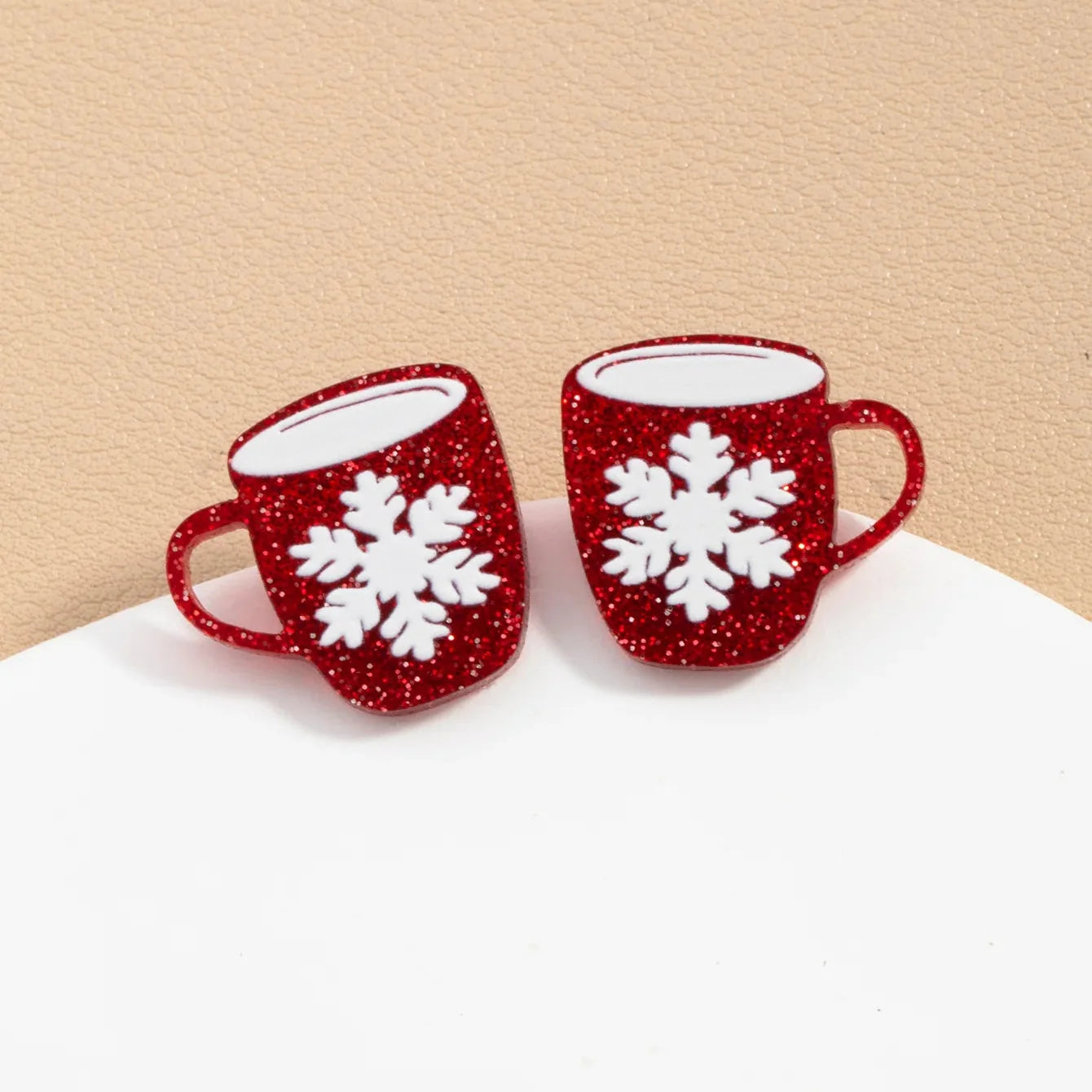 Mug Stud Earrings with Snowflake