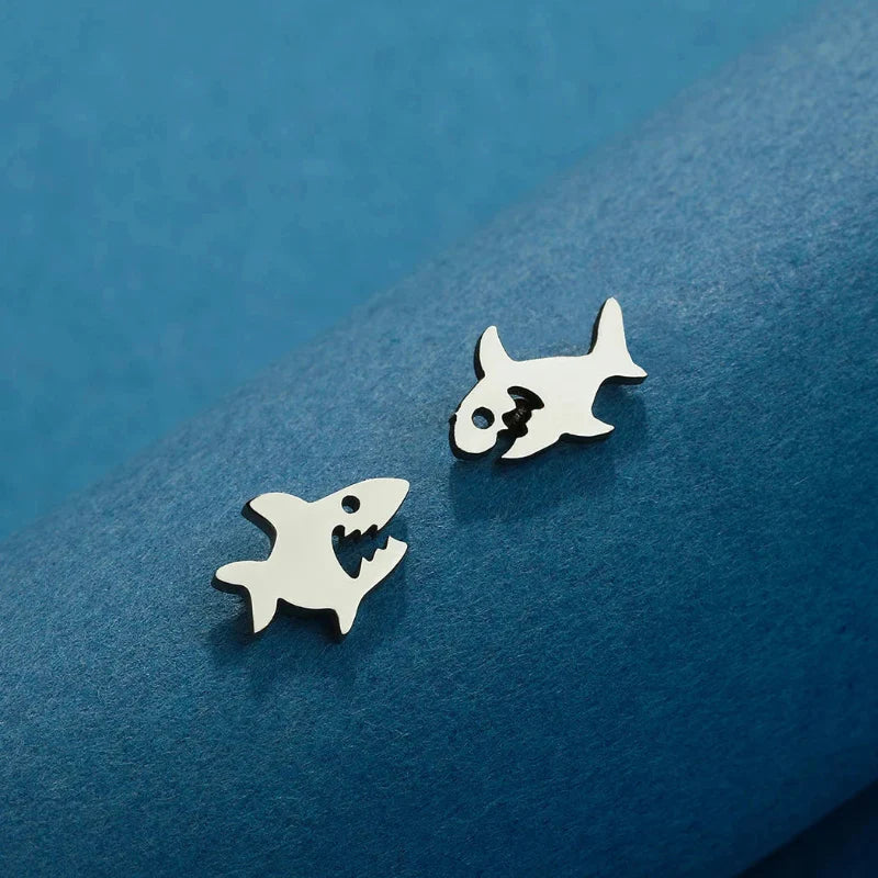 Silver Shark Stud Earrings