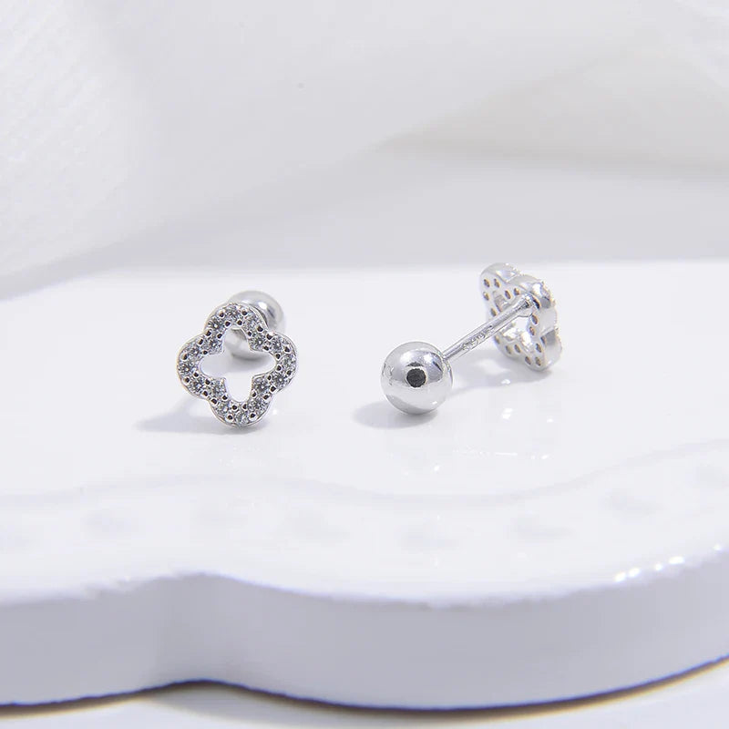 4-Leaf Clover Stud Earrings Silver