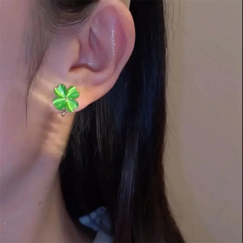 Four-Leaf Clover Stud Earrings Green