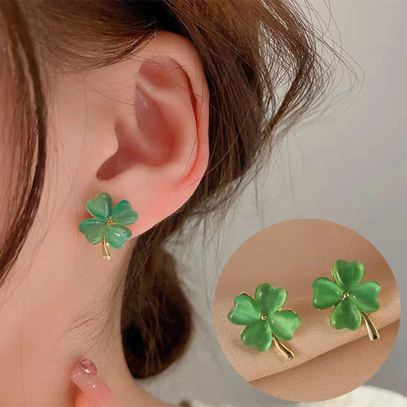 Four-Leaf Clover Stud Earrings Green