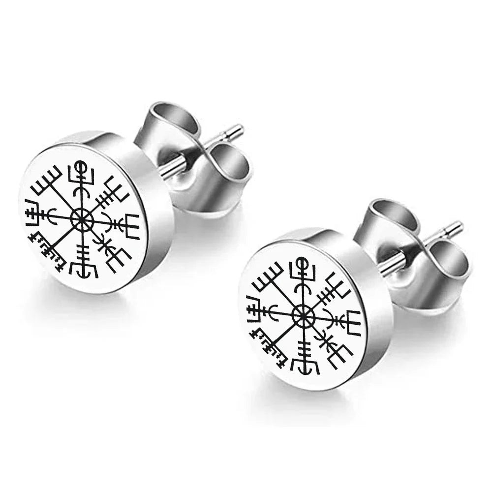 Viking Vegvisir Stud Earrings