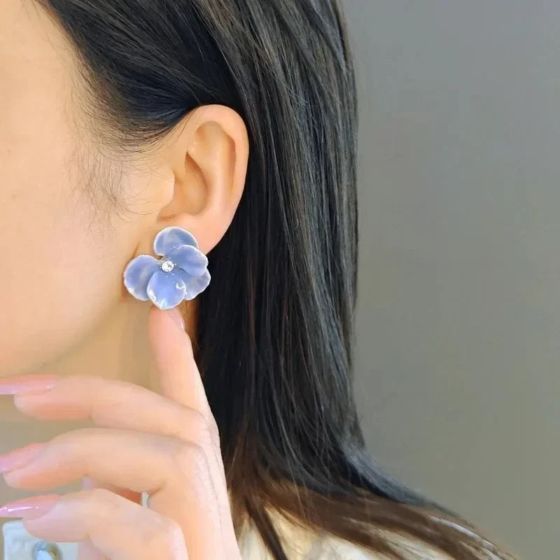 Four Petal Flower Stud Earrings Blue