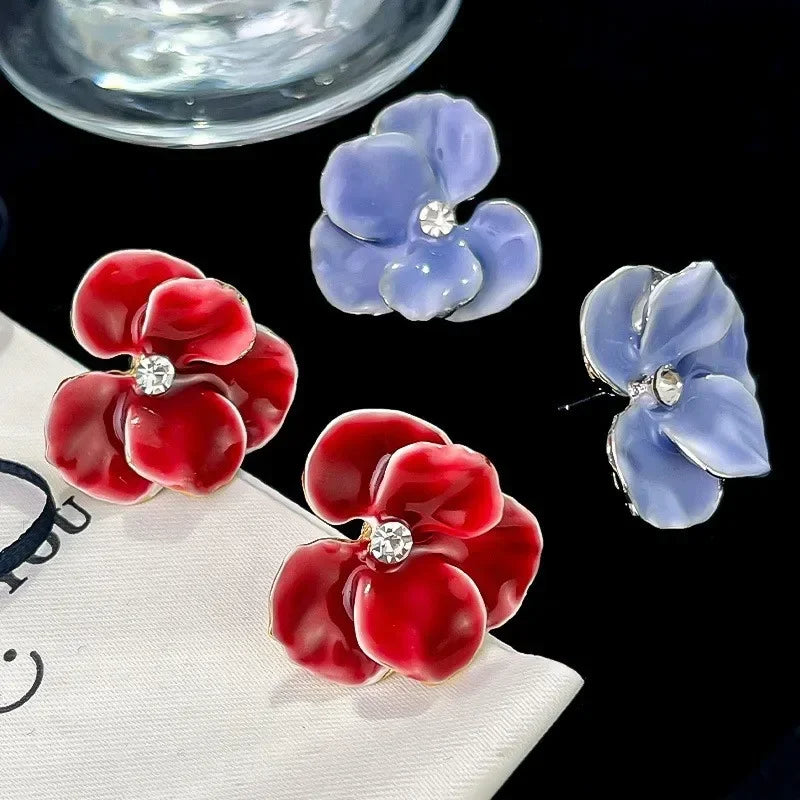 Four Petal Flower Stud Earrings Blue