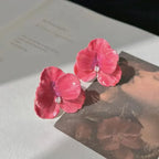 Four Petal Flower Stud Earrings Red