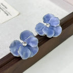 Four Petal Flower Stud Earrings Blue