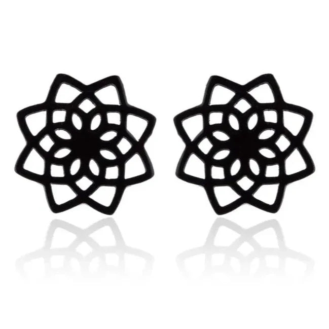 Mandala Stud Earrings for Women black
