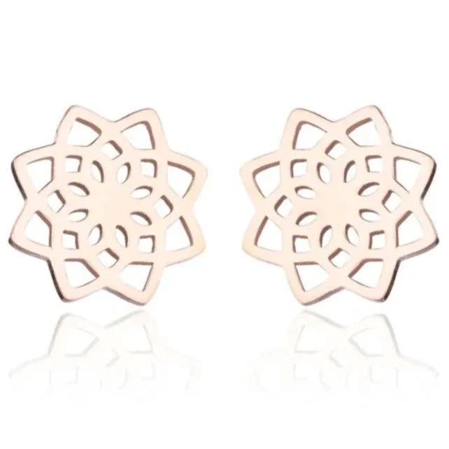 Mandala Stud Earrings for Women rose gold