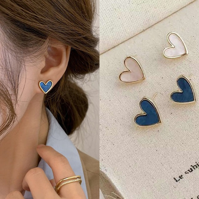 Blue Heart & Rose Earrings