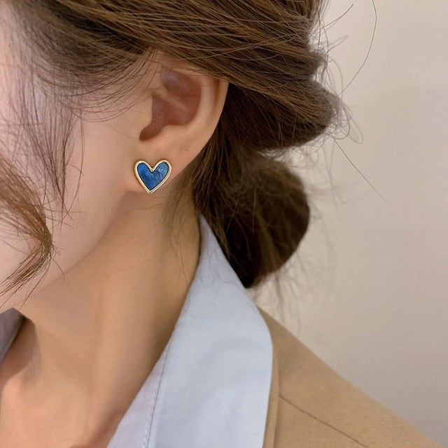 Blue Heart & Pink Rose Earrings