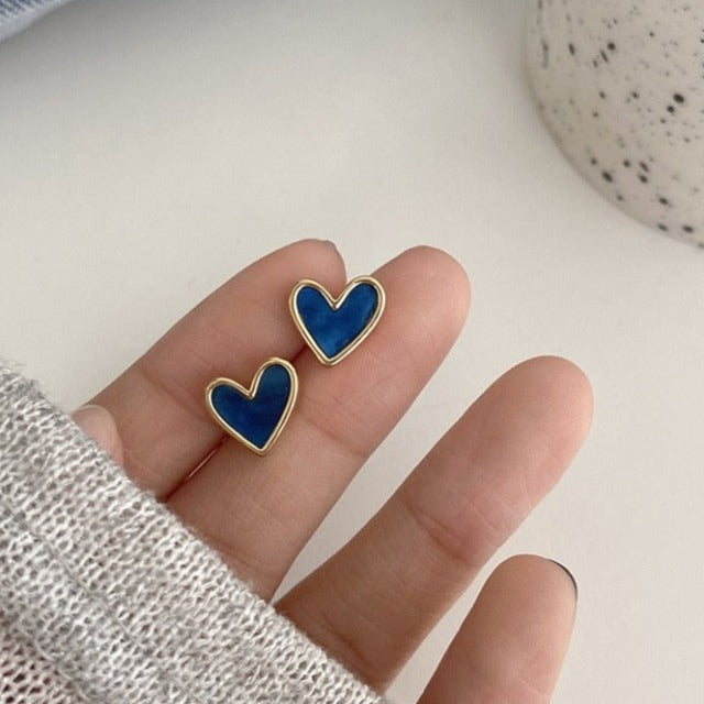Blue Heart & Pink Rose Earrings