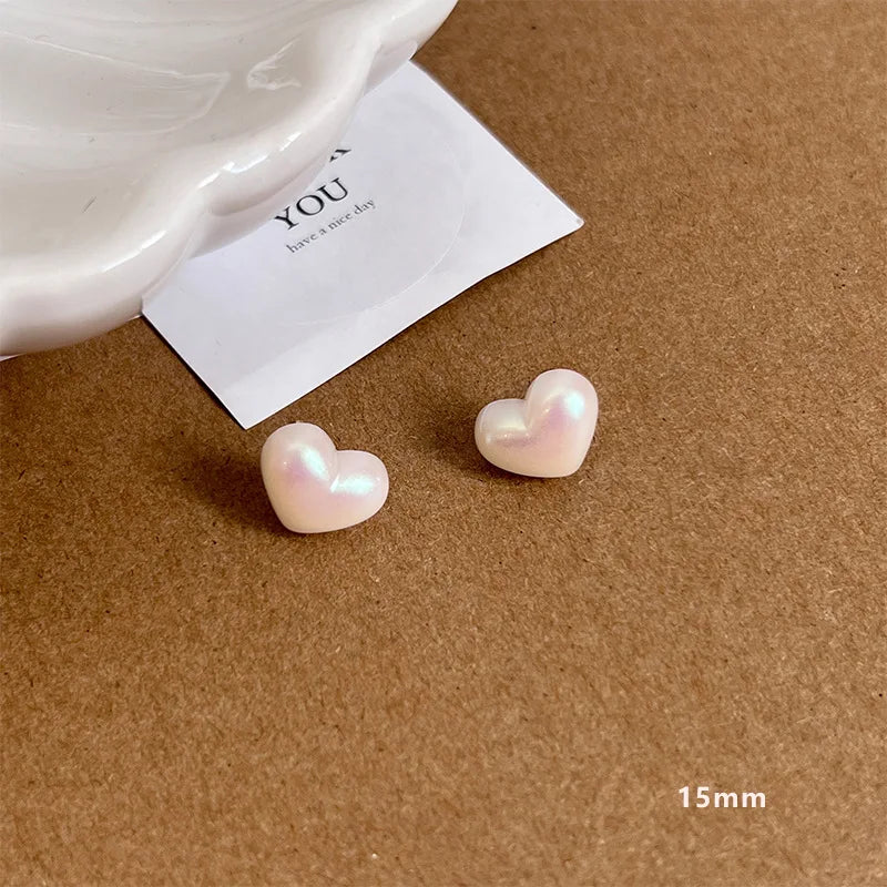 White Women's Heart Stud Earrings
