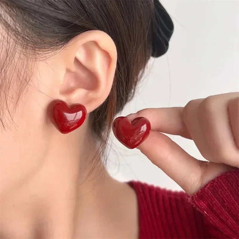 Red Women's Heart Stud Earrings