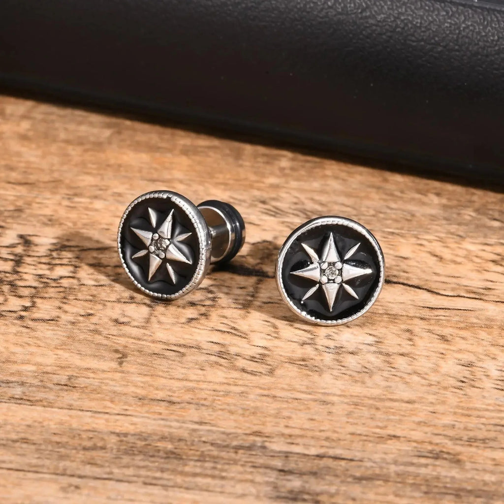 Compass Stud Earrings Men's Rose of the Winds Compass