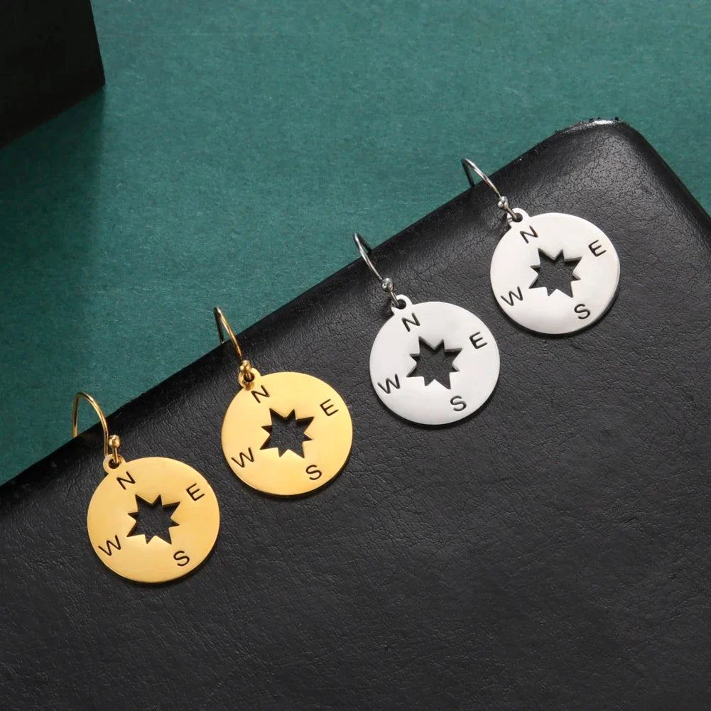 Compass Pendant Earrings Compass Rose for Women silver