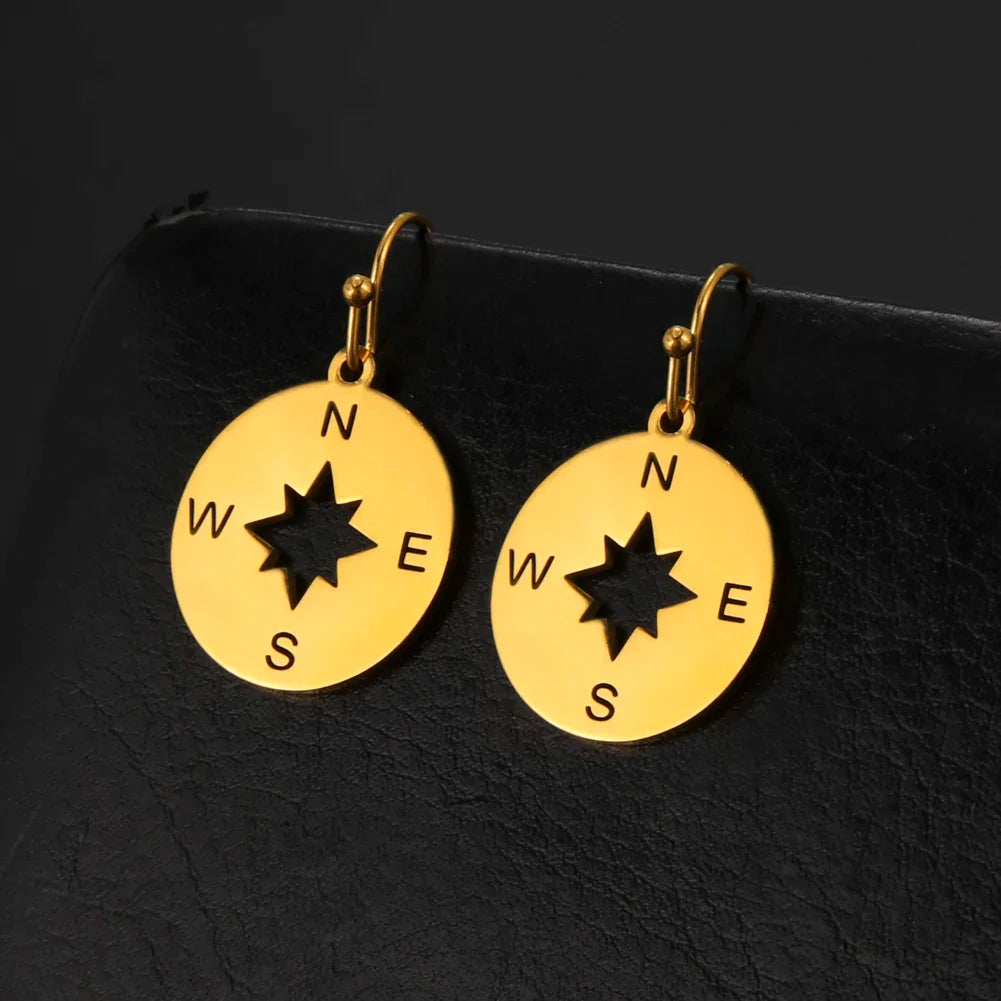 Compass Pendant Earrings Compass Rose for Women gold