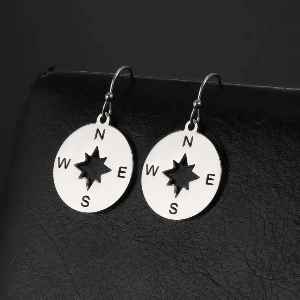 Compass Pendant Earrings Compass Rose for Women silver