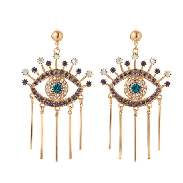 Earrings Against the Evil Eye Blue Greek Turkish Mataki Matiasma style 1 gold