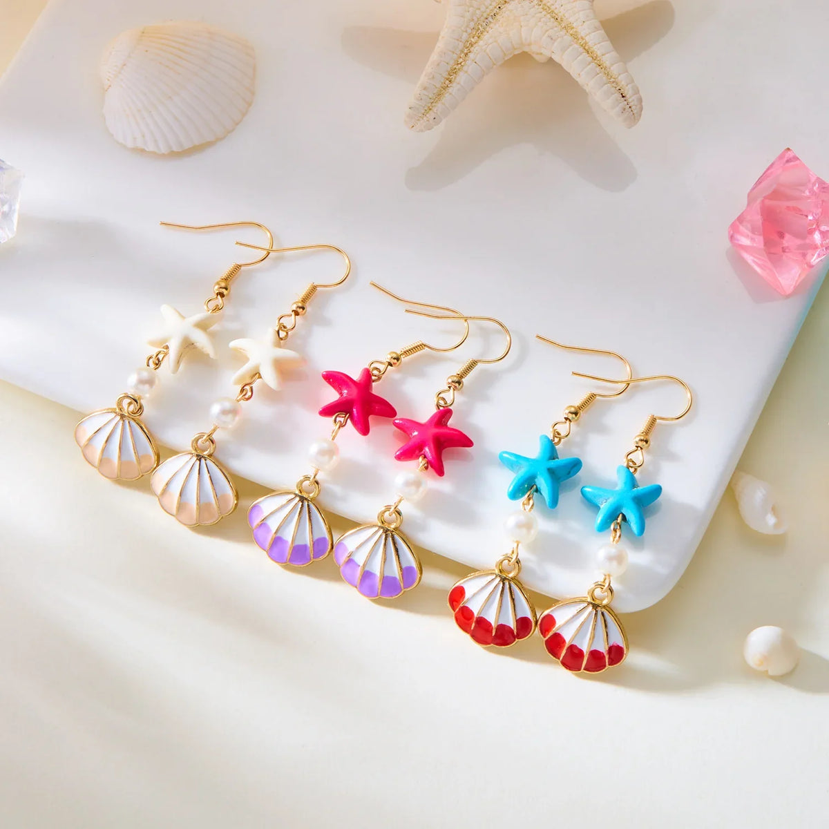 Colorful shell drop earrings