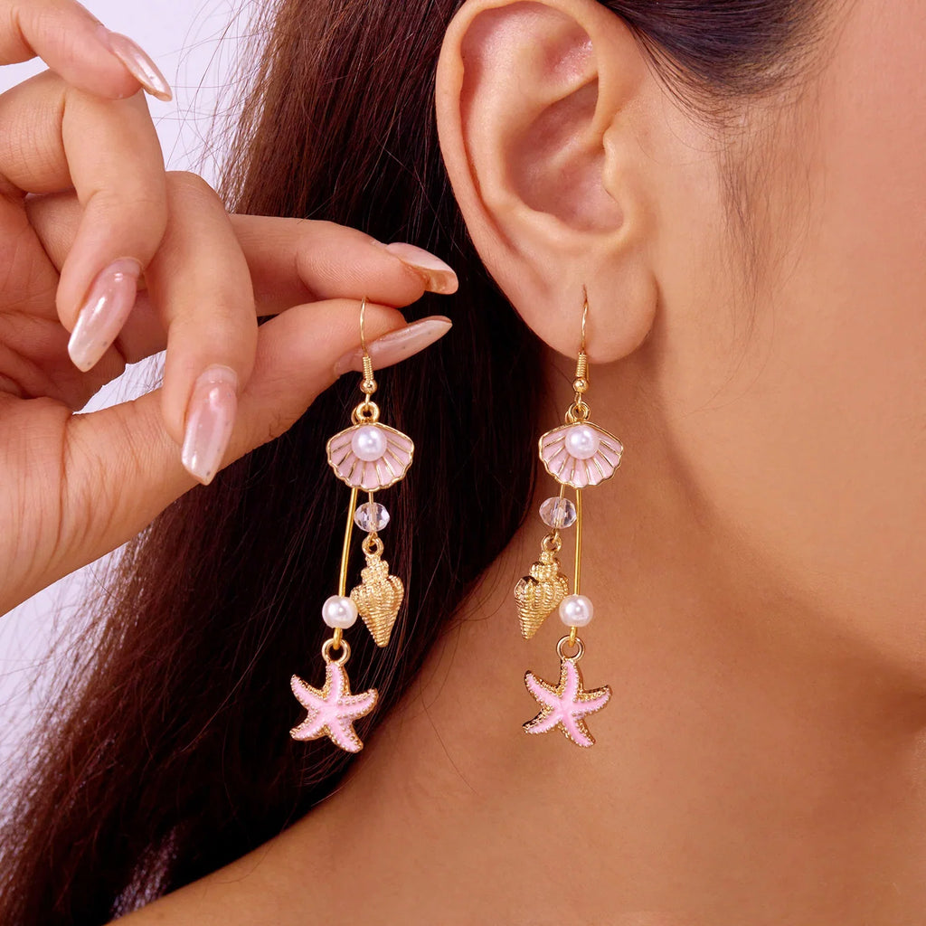 Colorful pink shell drop earrings