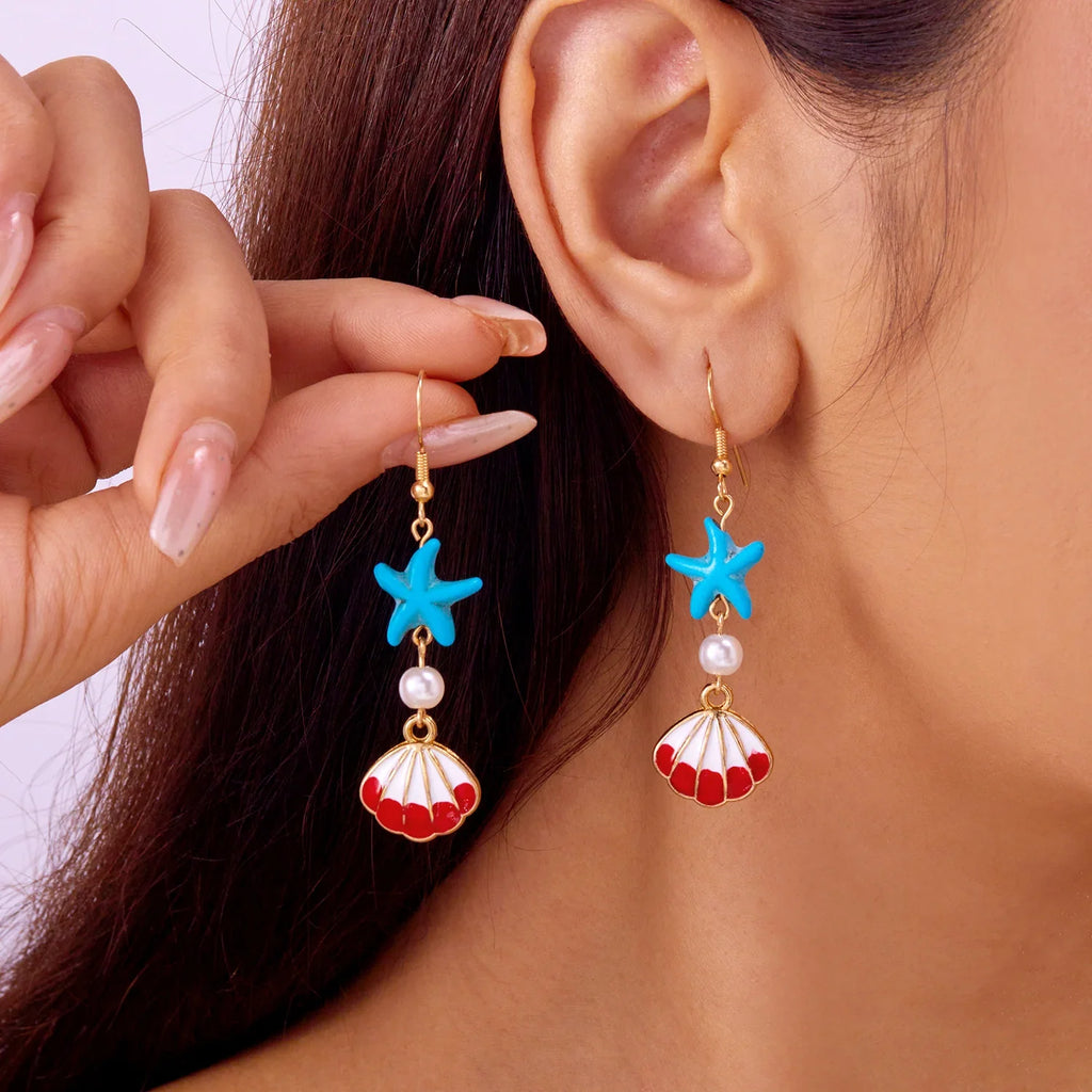 Colorful turquoise shell drop earrings