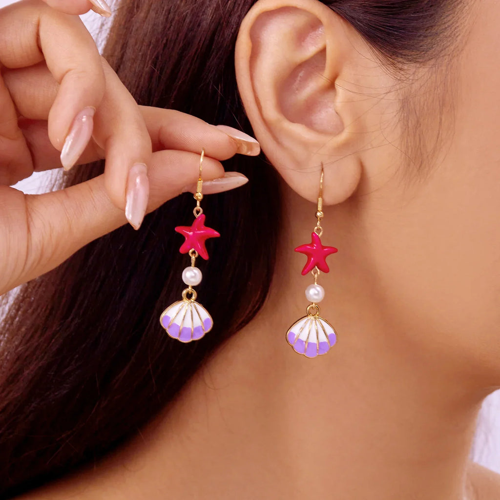 Colorful red shell drop earrings