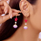 Colorful red shell drop earrings