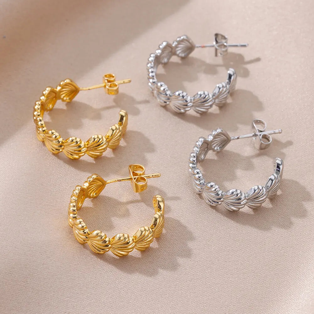 Silver shell earrings for women