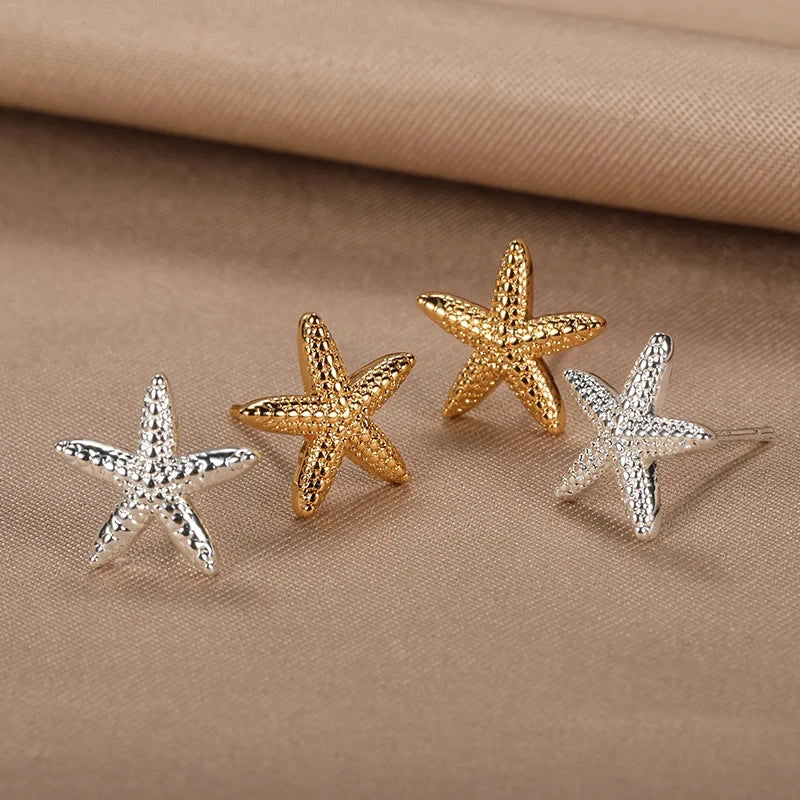 Women’s shell earrings with starfish, silver