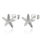 Women’s shell earrings with starfish, silver
