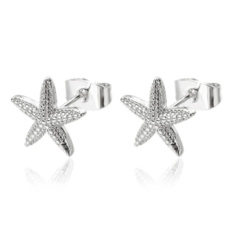 Women’s shell earrings with starfish, silver