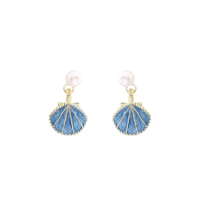 Blue Scallop Shell Earrings