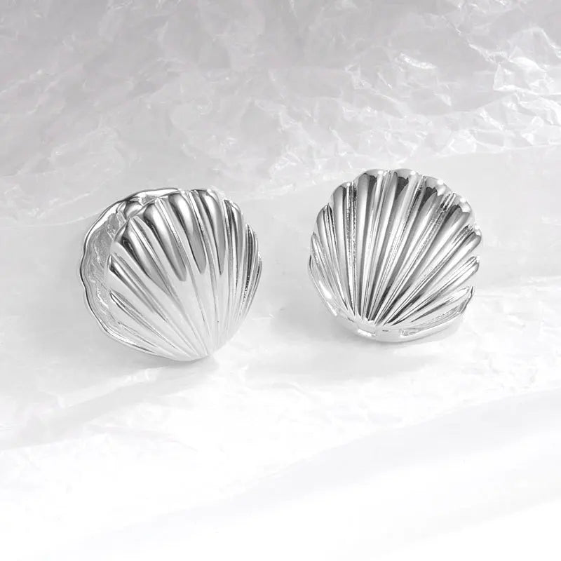Seashell Scallop Earrings Silver Shell