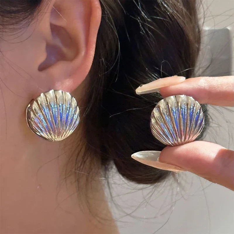 Seashell Scallop Earrings Silver Shell