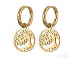 Gold Tree of Life Hoop Earrings Dangles