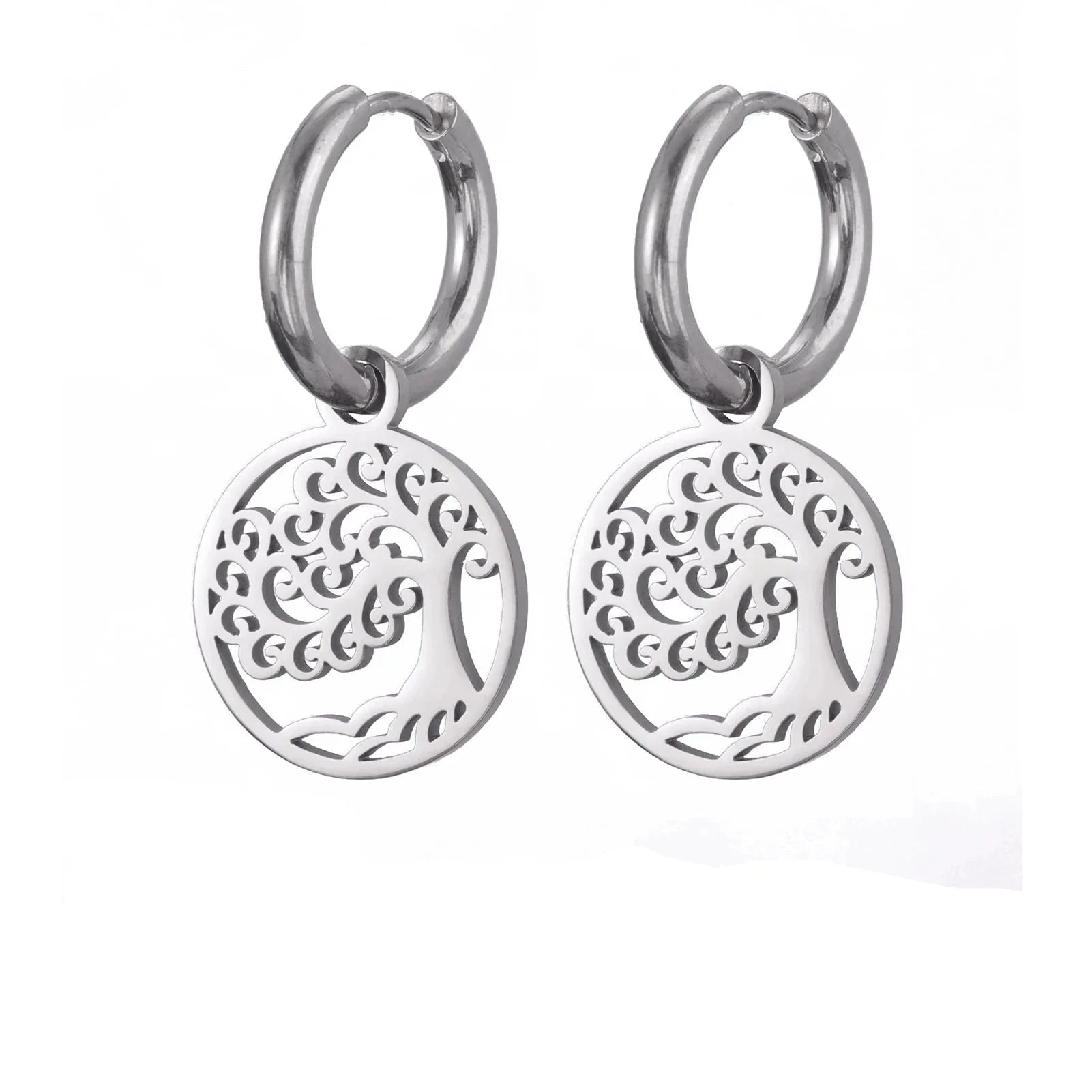 Silver Tree of Life Hoop Earrings Dangles