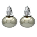 Hoop Earrings with Blue Pearl and Silver and Beige Zircon