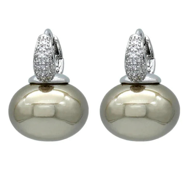 Hoop Earrings with Blue Pearl and Silver and Beige Zircon