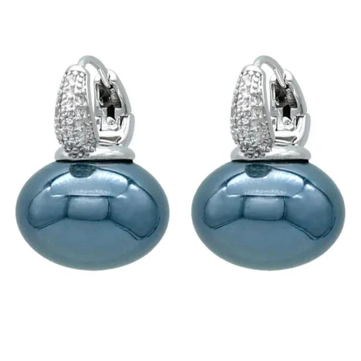 Hoop Earrings with Blue Pearl and Silver and Blue Zircon