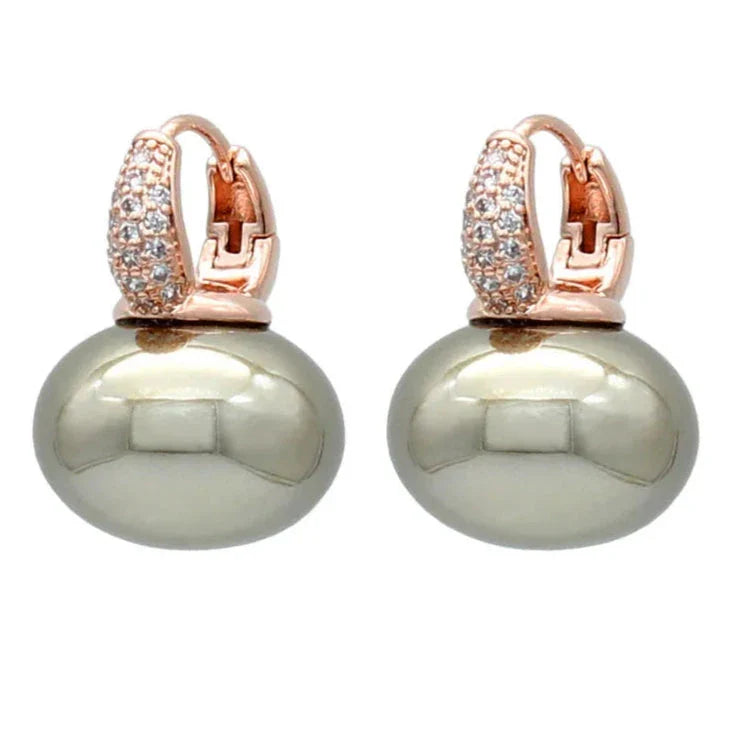 Hoop Earrings with Blue Pearl and Gold and Beige Zircon