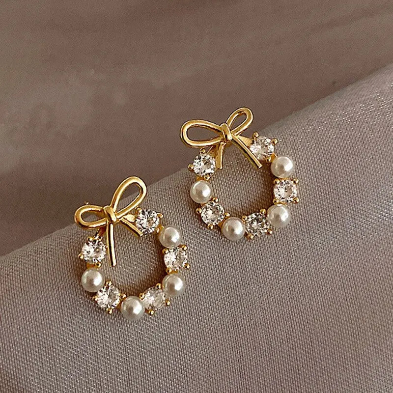 Hoop Earrings with Pearls and Butterfly Knot