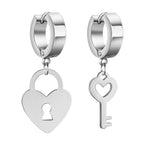 Key and lock hoop earrings silver