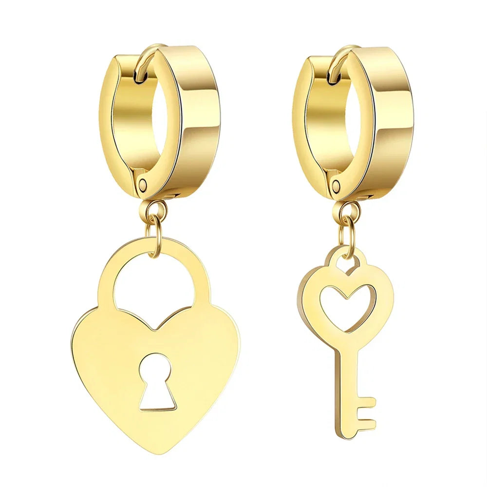 Key and lock hoop earrings gold
