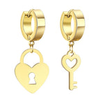 Key and lock hoop earrings gold