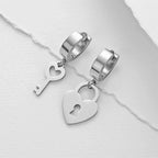 Key and lock hoop earrings silver